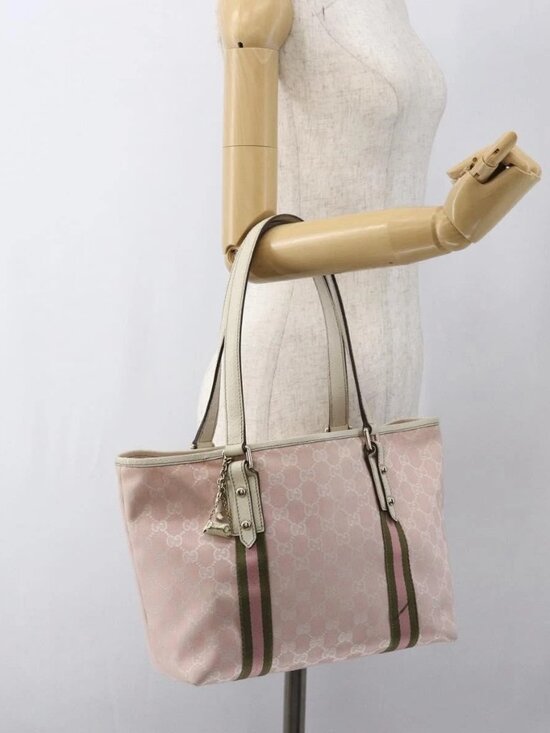 Gucci Handbags - GUCCI GG Canvas Sherry Line Tote Bag Pink Gold